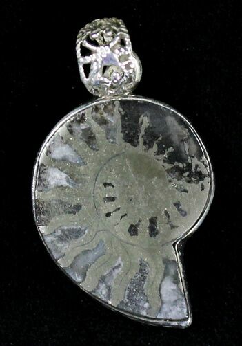 Pyritized Ammonite Fossil Pendant - Sterling Silver #21011